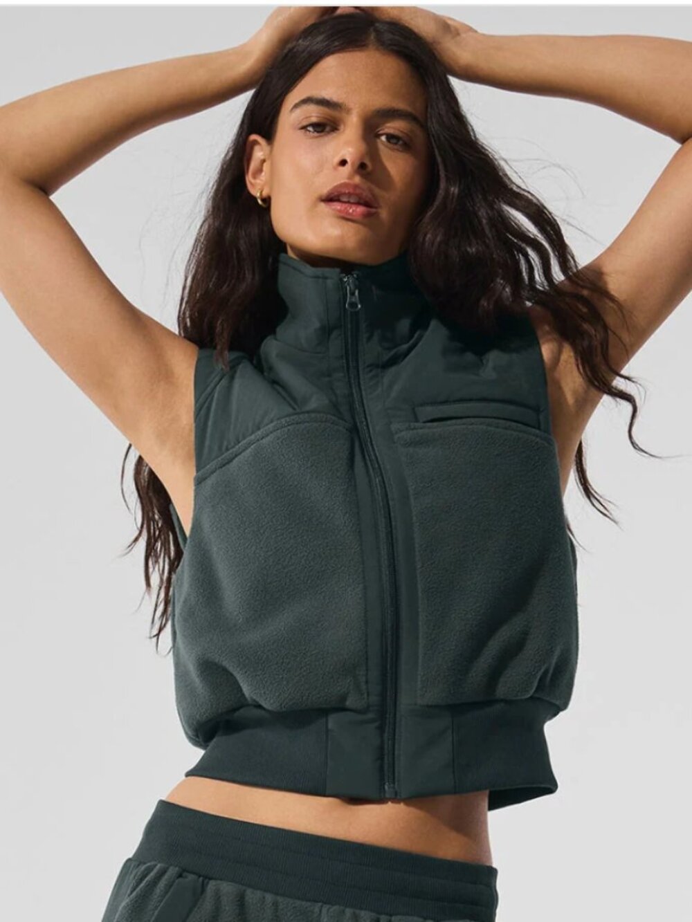 LIKE NEW ALO Polar Fleece Wintry Mix Vest, Charcoal Green, size XS